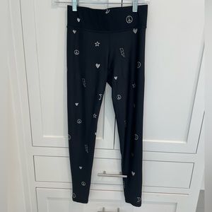 Terez Black Foil Print Peace Heart Leggings, XS